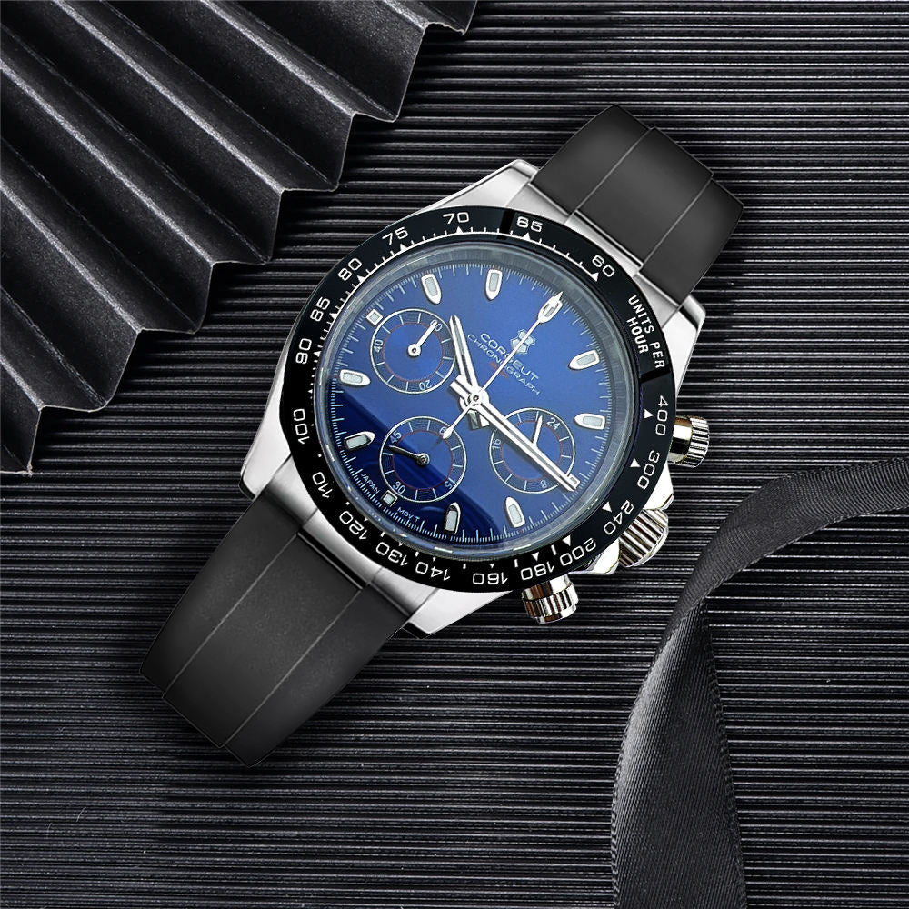 Corgeut Luxury Stainless Steel 40mm Daytona Luminous Hands VK63 Chronograph Men Wristwatch Quartz Watch