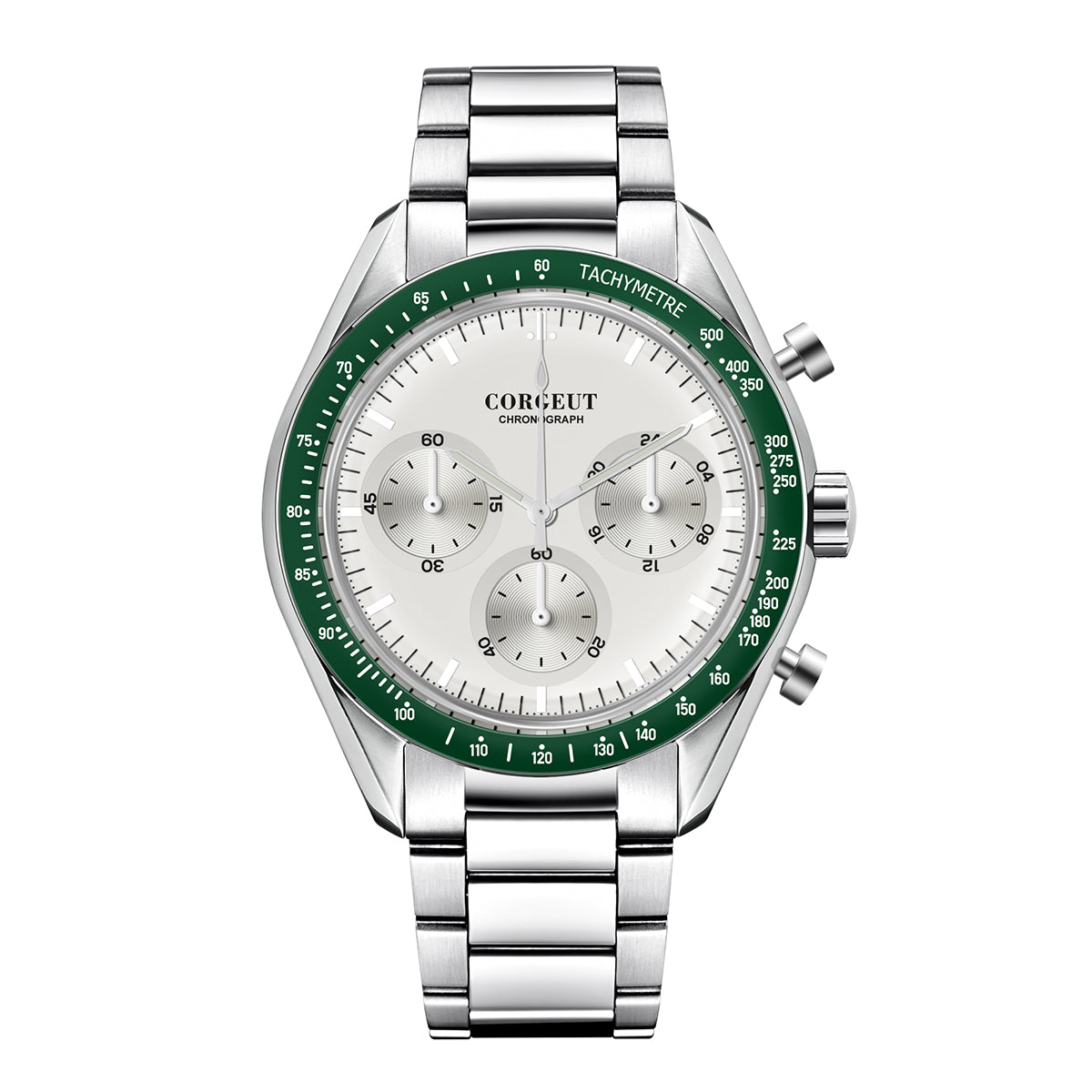 Corgeut Hot Sells High Quality 40mm Mineral Glass Stainless Steel Strap Black Dial Dive Chronograph Men Wrist Quartz Watches