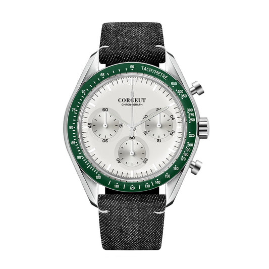 Corgeut Hot Sells High Quality 40mm Mineral Glass Stainless Steel Strap Black Dial Dive Chronograph Men Wrist Quartz Watches