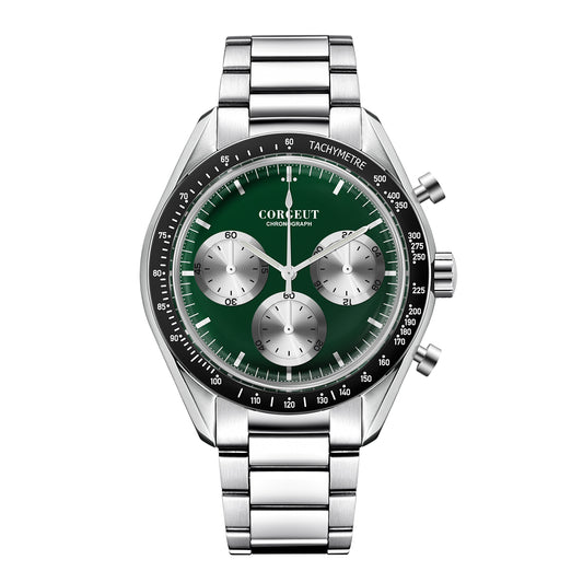 Corgeut Hot Sells High Quality 40mm Mineral Glass Stainless Steel Strap Black Dial Dive Chronograph Men Wrist Quartz Watches