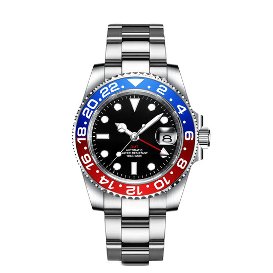 Luxury Men Mechanical Watch Genuine Sapphire Steel Strap GMT NH34 Waterproof 10ATM Automatic Business Watch Montre Homme