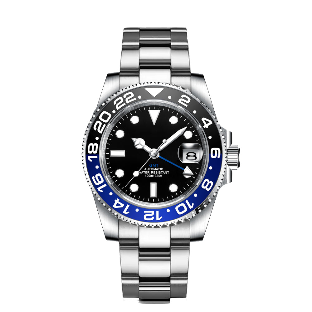 Luxury Men Mechanical Watch Genuine Sapphire Steel Strap GMT NH34 Waterproof 10ATM Automatic Business Watch Montre Homme