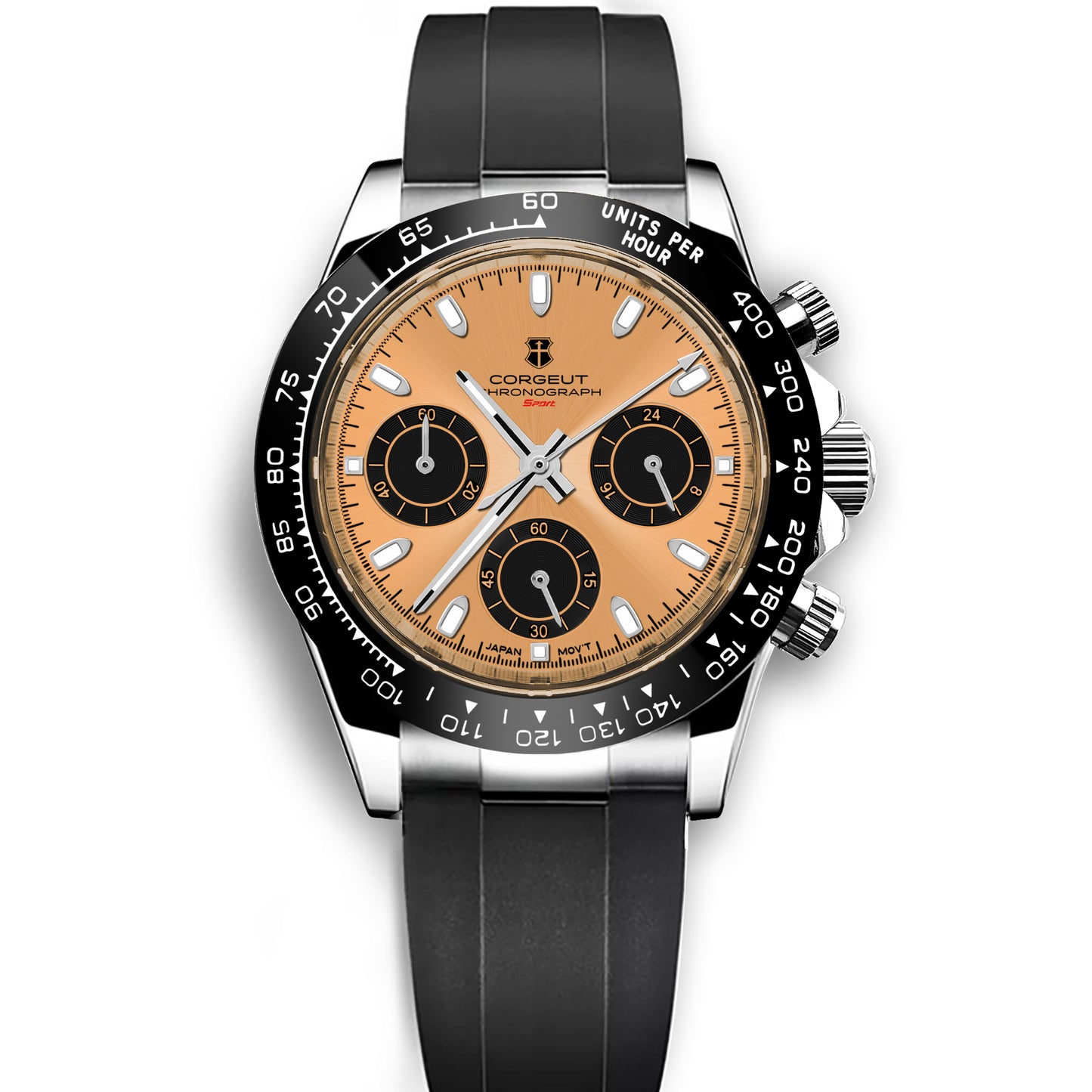 Corgeut Luxury Stainless Steel 40mm Daytona Luminous Hands VK63 Chronograph Men Wristwatch Quartz Watch
