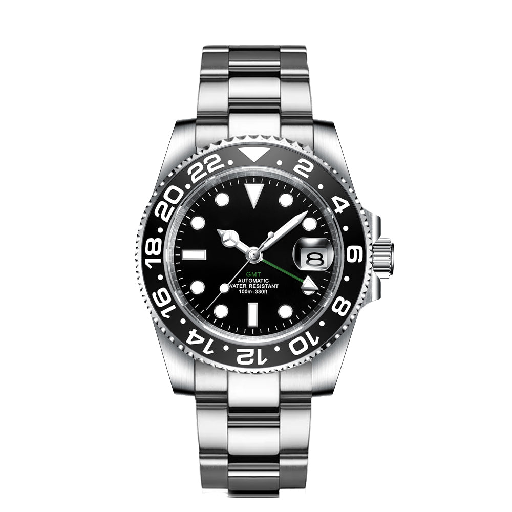 Luxury Men Mechanical Watch Genuine Sapphire Steel Strap GMT NH34 Waterproof 10ATM Automatic Business Watch Montre Homme