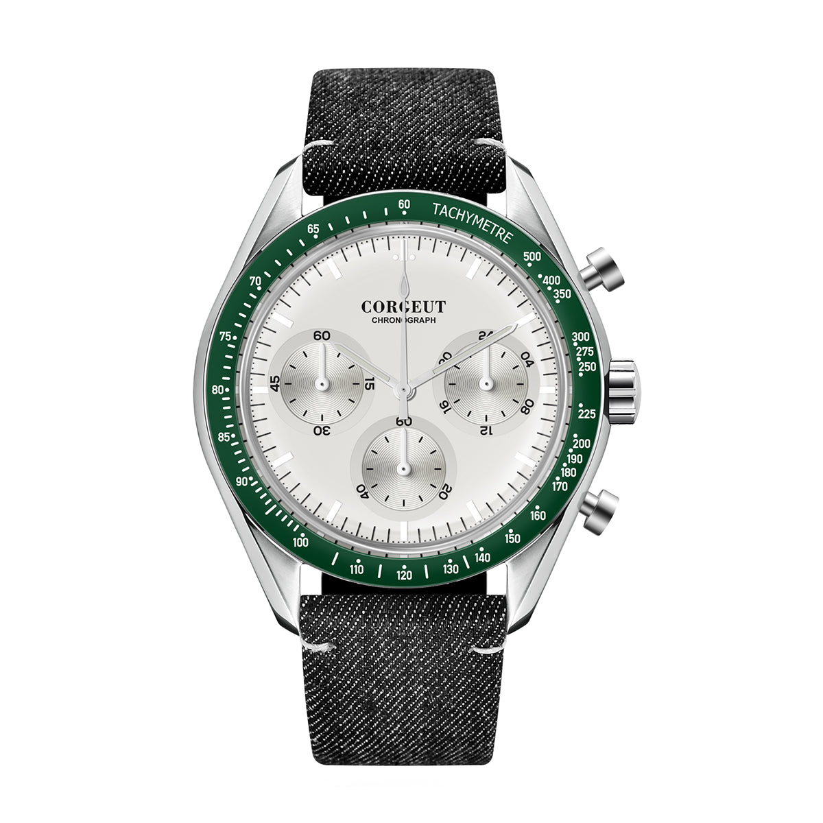 Corgeut Hot Sells High Quality 40mm Mineral Glass Stainless Steel Strap Black Dial Dive Chronograph Men Wrist Quartz Watches