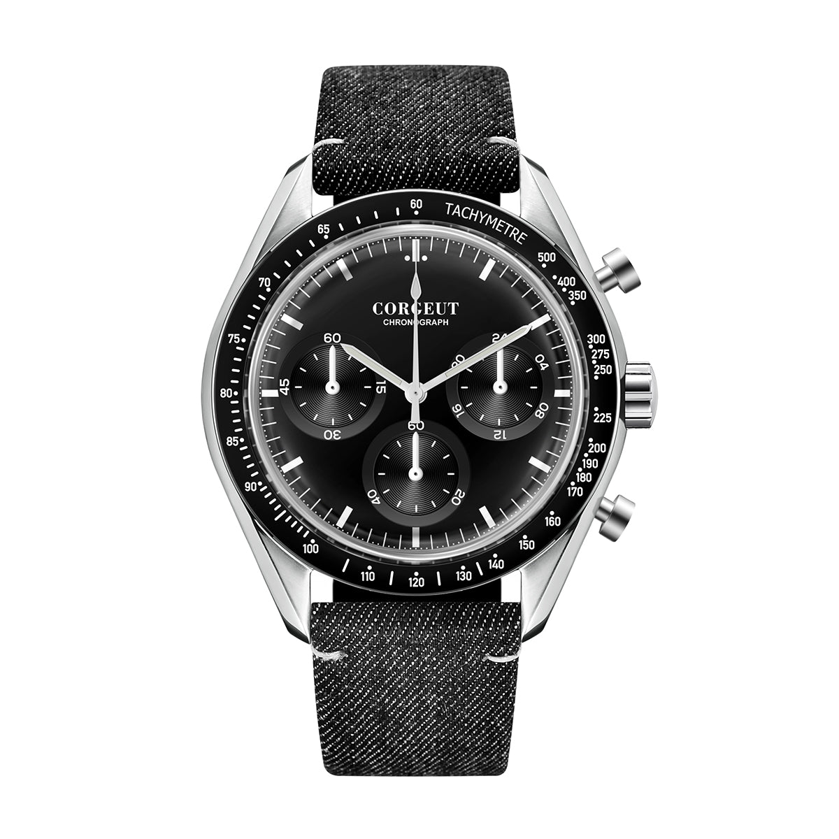Corgeut Hot Sells High Quality 40mm Mineral Glass Stainless Steel Strap Black Dial Dive Chronograph Men Wrist Quartz Watches
