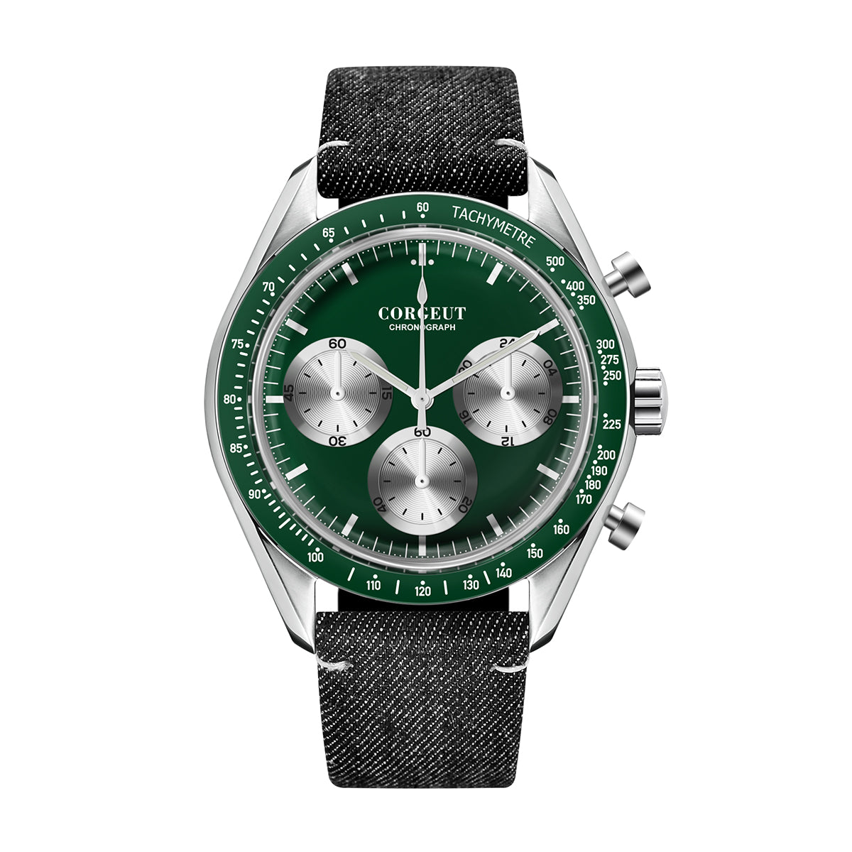 Corgeut Hot Sells High Quality 40mm Mineral Glass Stainless Steel Strap Black Dial Dive Chronograph Men Wrist Quartz Watches