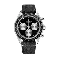 Corgeut Hot Sells High Quality 40mm Mineral Glass Stainless Steel Strap Black Dial Dive Chronograph Men Wrist Quartz Watches