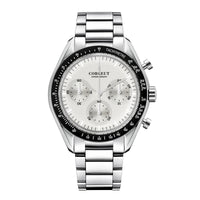 Corgeut Hot Sells High Quality 40mm Mineral Glass Stainless Steel Strap Black Dial Dive Chronograph Men Wrist Quartz Watches