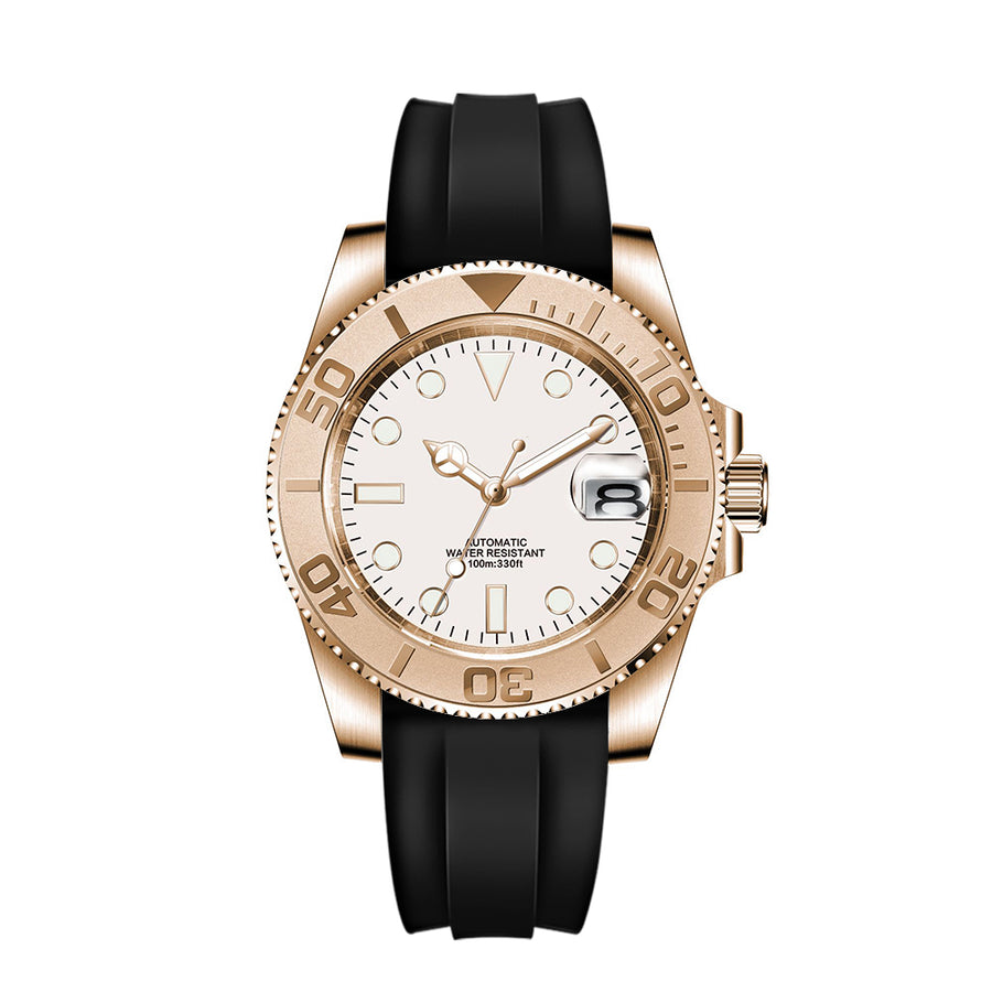 Corgeut 6001G Rose Gold Rose Gold Nails Rubber Automatic Watch