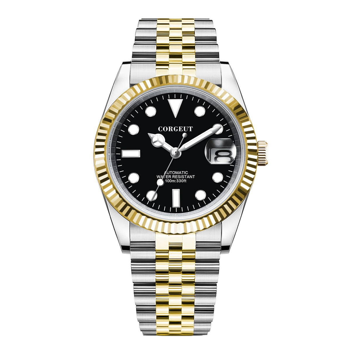 Corgeut 6002L Steel Round Bezel Matte Leather Automatic Watch