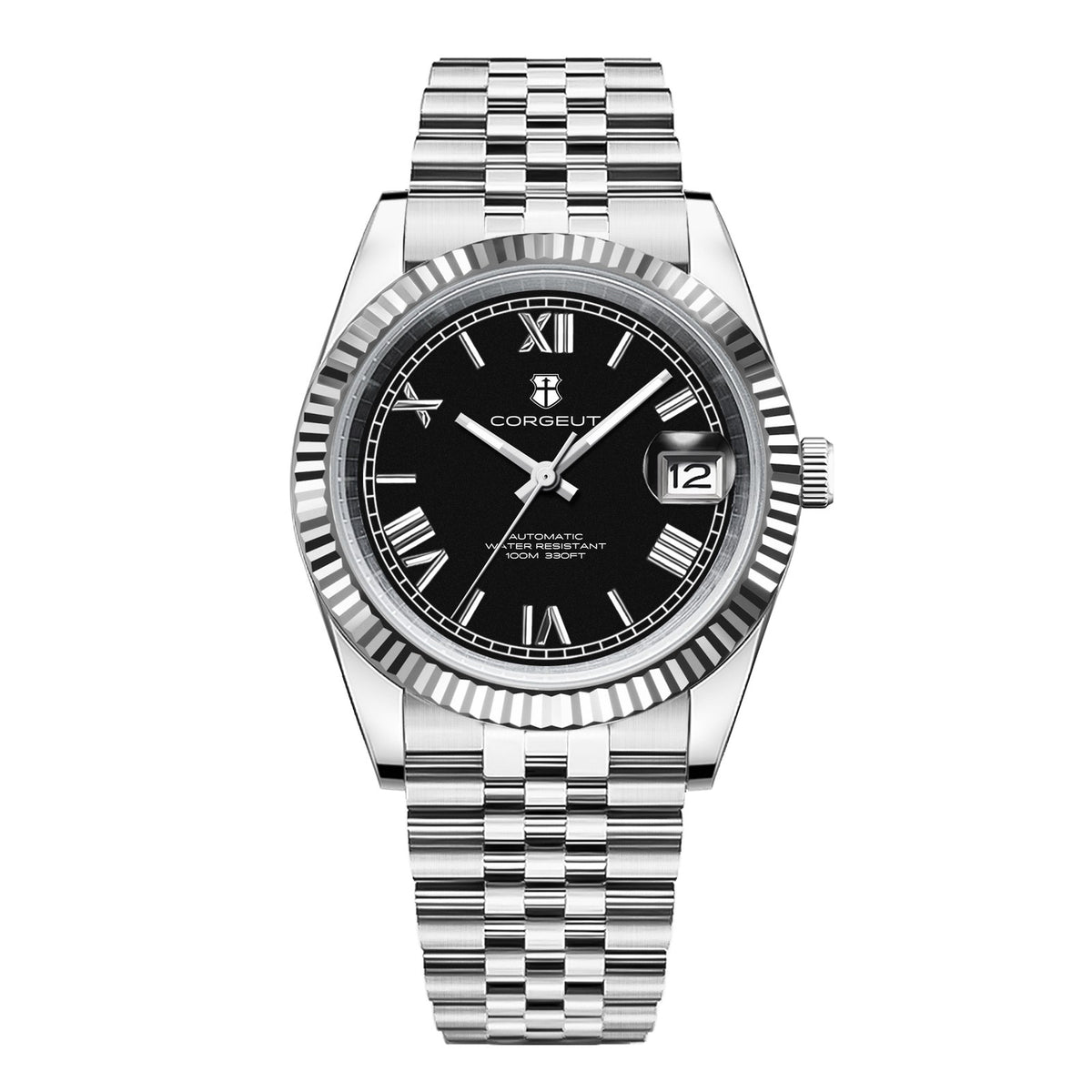 Corgeut 6002L Steel Round Bezel Matte Leather Automatic Watch