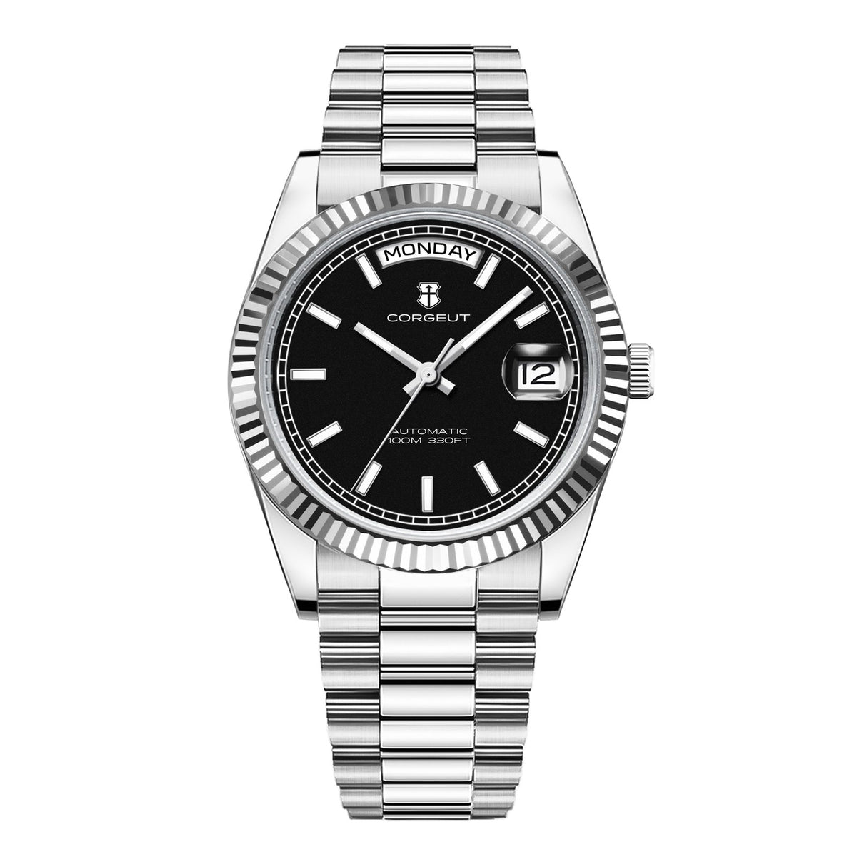 Corgeut 6002L Gold Fluted Bezel Gold Nails President Automatic Watch