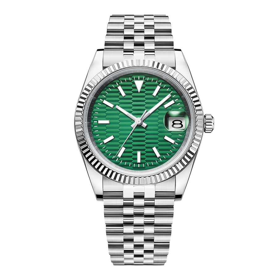 Corgeut 6002L Steel Fluted Bezel President Automatic Silver Nails
