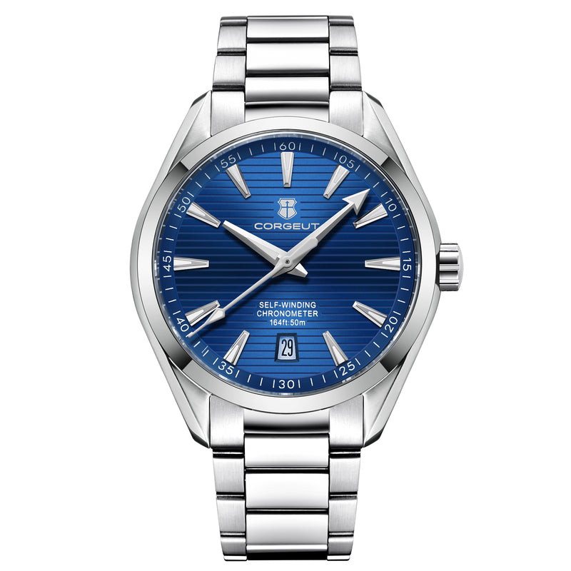 Corgeut 6010 Polished Steel Bracelet Automatic Silver Nails & Silver Hands