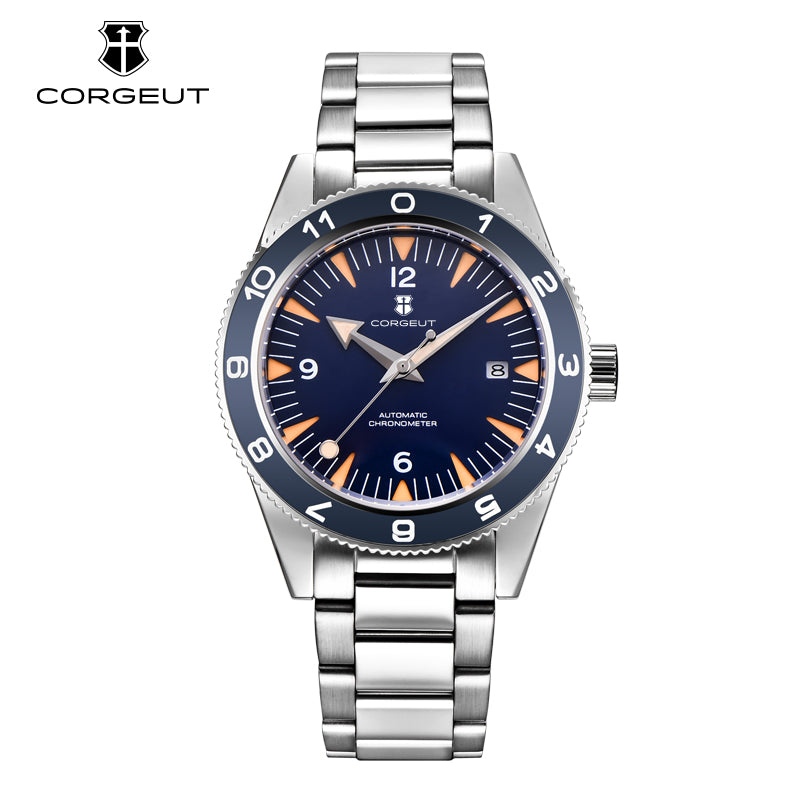 Corgeut 6013 Steel Blue Bezel Steel Bracelet Automatic