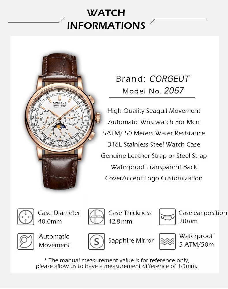 Corgeut 6016 Multifunction Automatic Watch - view 7