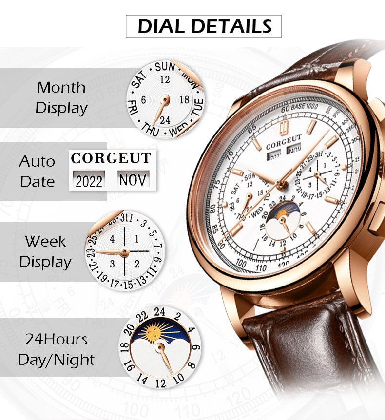Corgeut 6016 Multifunction Automatic Watch - view 10