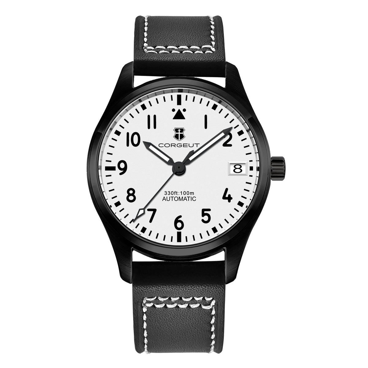 Corgeut 6015 Black PVD Leather Automatic Watch