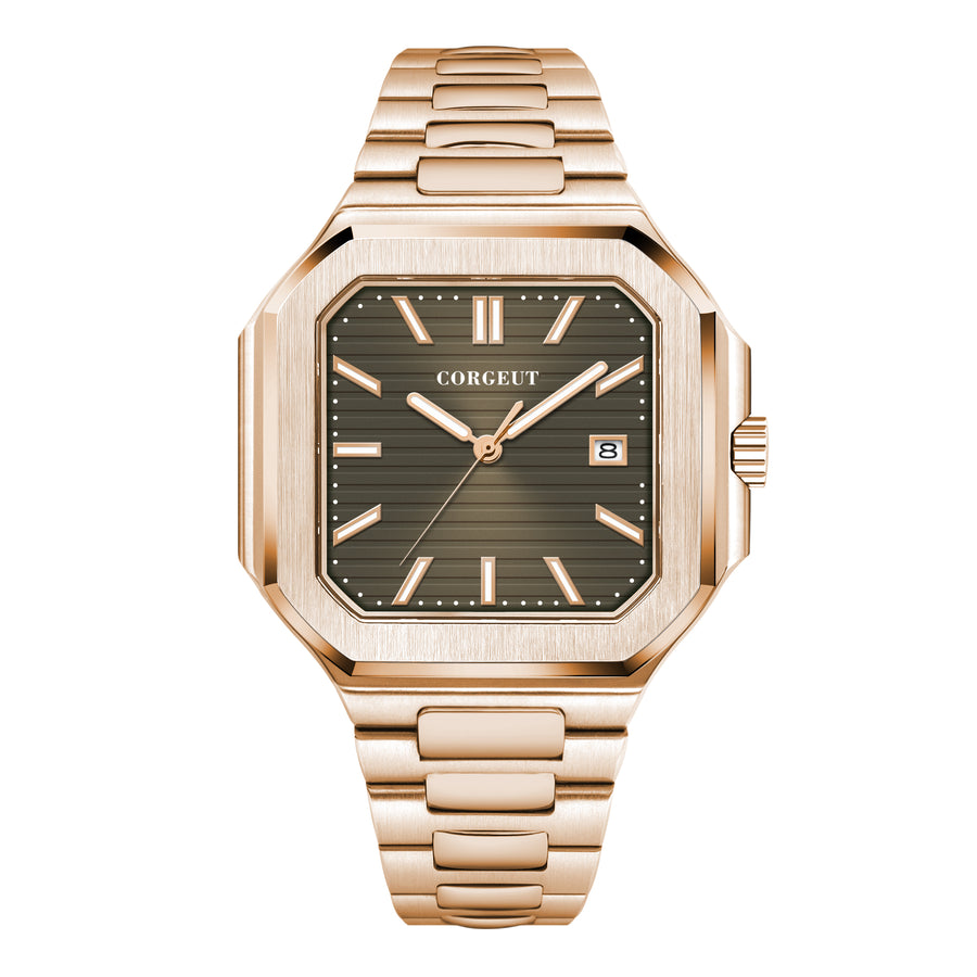 Corgeut 6032 Rose Gold Rose Gold Nails Leather Automatic Watch