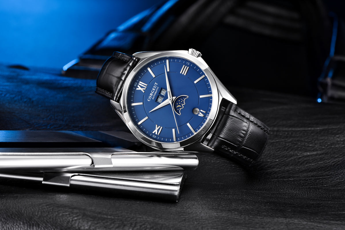 Corgeut 6651 Steel Leather Hand-Wound Watch