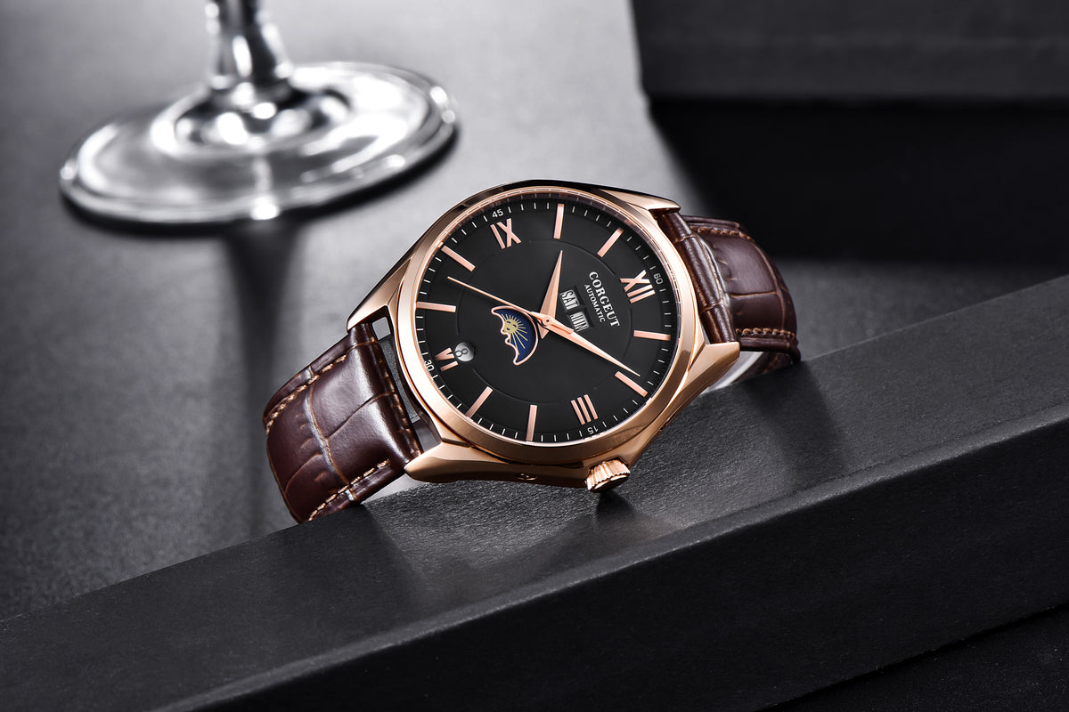 Corgeut 6651 Steel Leather Hand-Wound Watch