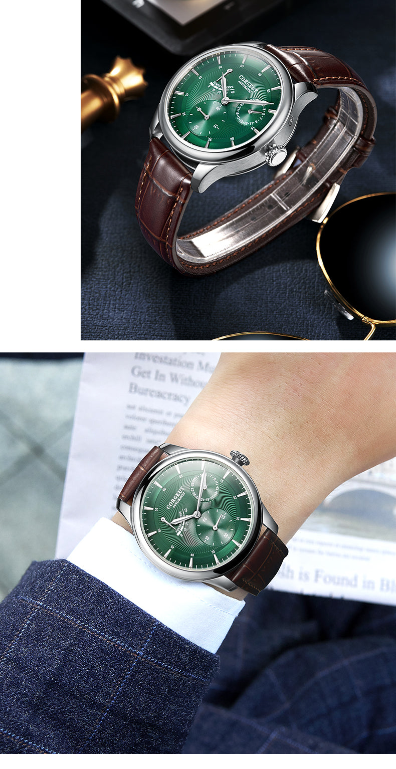 Corgeut 6658 Leather Hand-Wound Watch