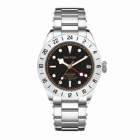 GMT watch with a black and orange dial