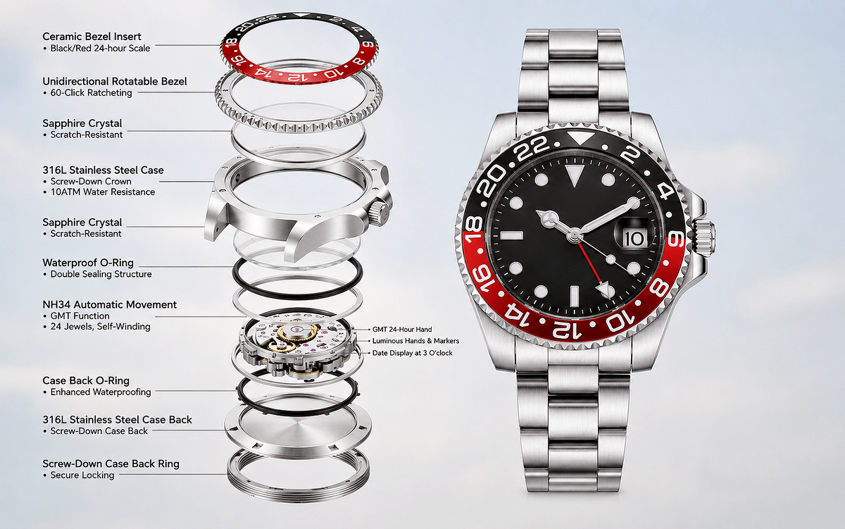 Stainless steel watch product display images