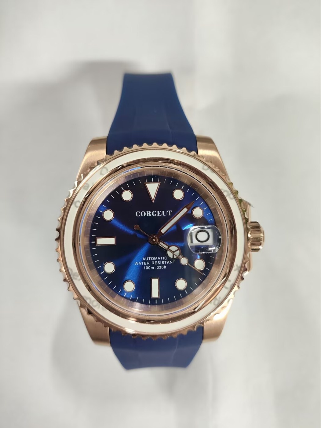 Corgeut 6001G Rose Gold Rose Gold Nails Rubber Automatic Watch