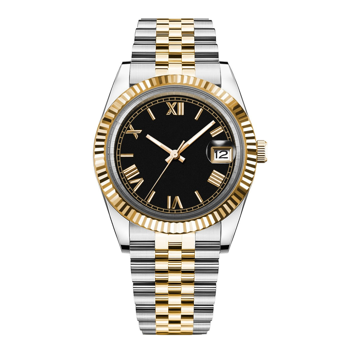 Corgeut 6002G Two-Tone Gold Fluted Bezel Steel Bracelet Automatic