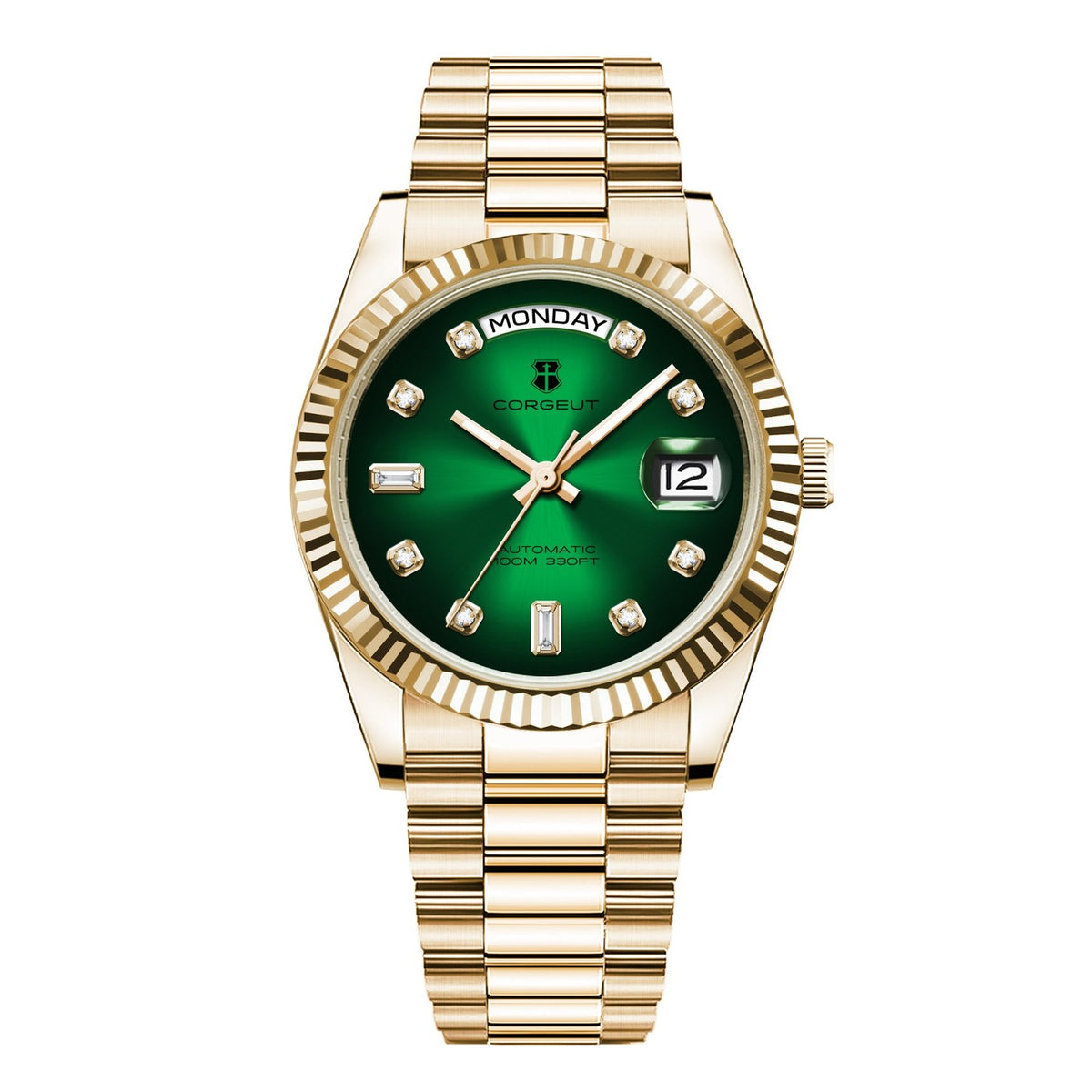 Corgeut 6002G Gold Fluted Bezel President Automatic Watch