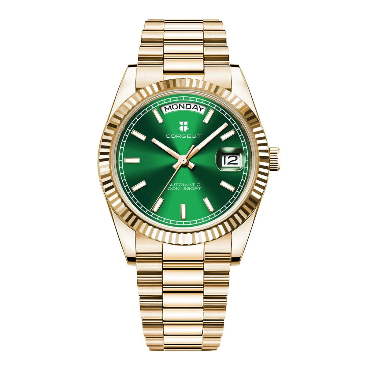Corgeut 6002G Gold Fluted Bezel President Automatic