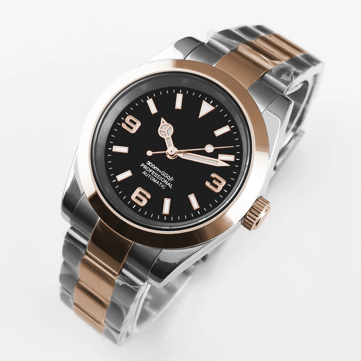 Corgeut 6002G Two-Tone Rose Matte Leather Automatic Watch
