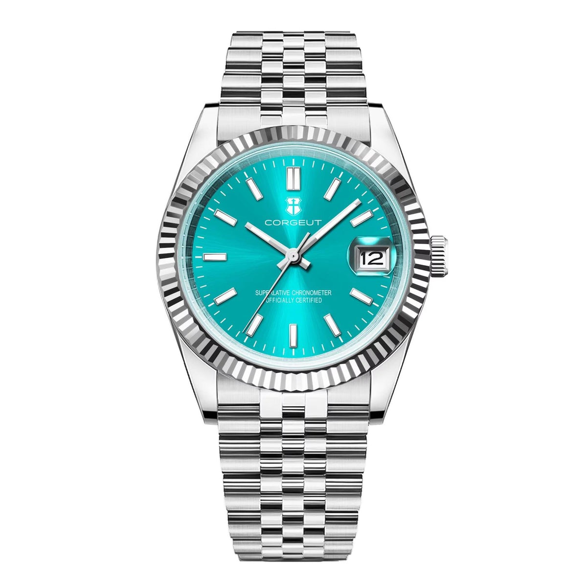 Corgeut 6002L Steel Fluted Bezel Jubilee Automatic Watch