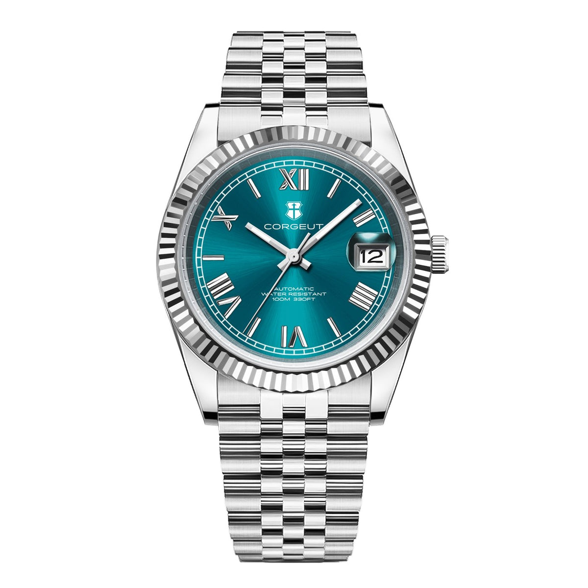 Corgeut 6002L Steel Fluted Bezel Jubilee Automatic Watch