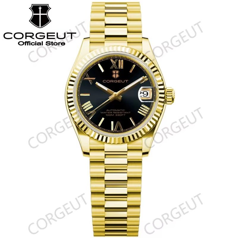 Corgeut 6002L Gold Fluted Bezel President Automatic Watch