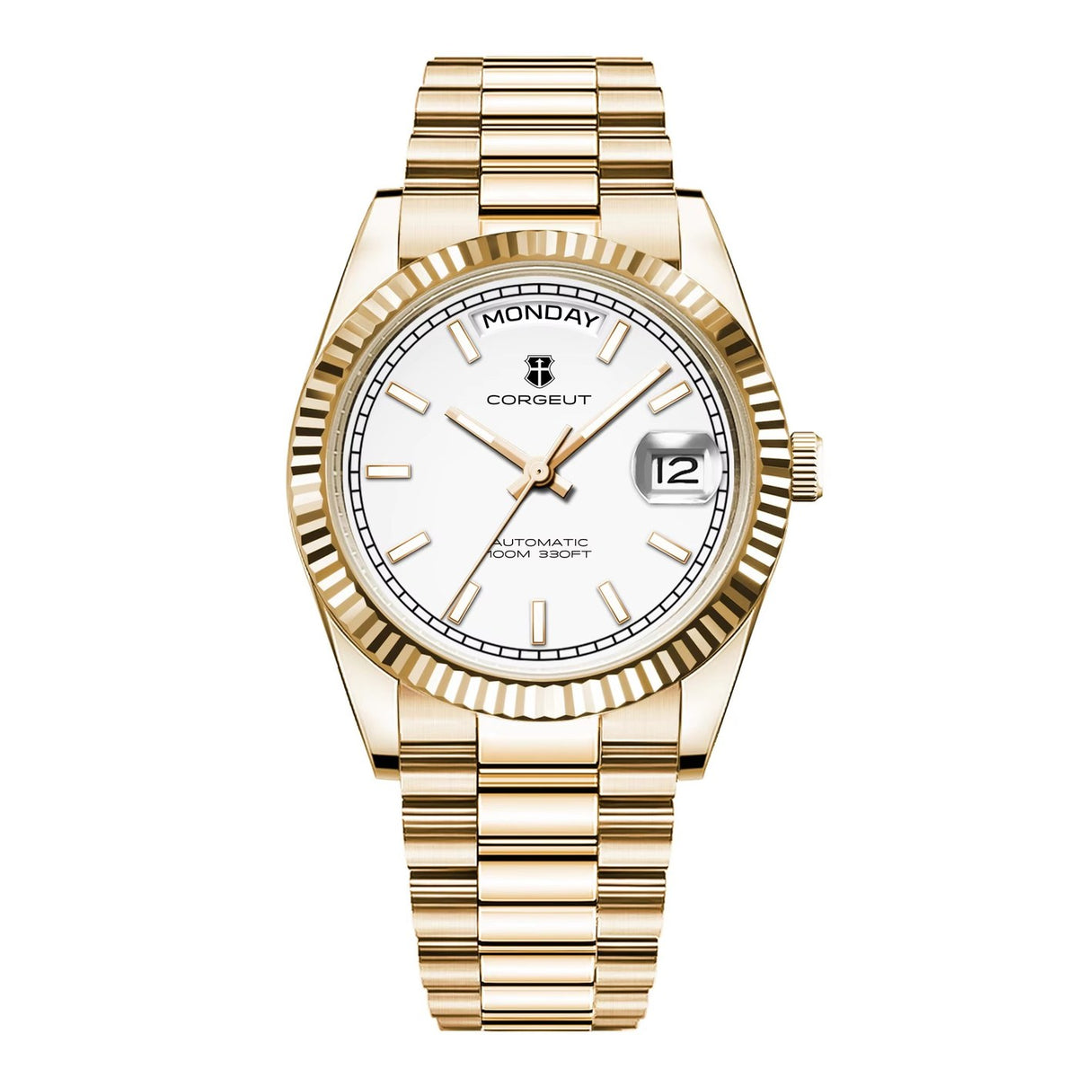 Corgeut 6002L Gold Fluted Bezel President Automatic