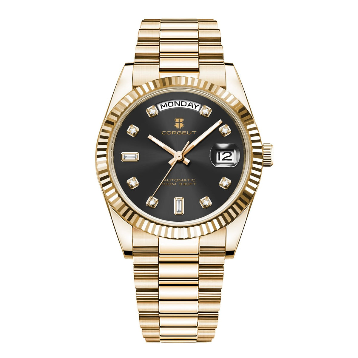 Corgeut 6002L Gold Fluted Bezel President Automatic Watch