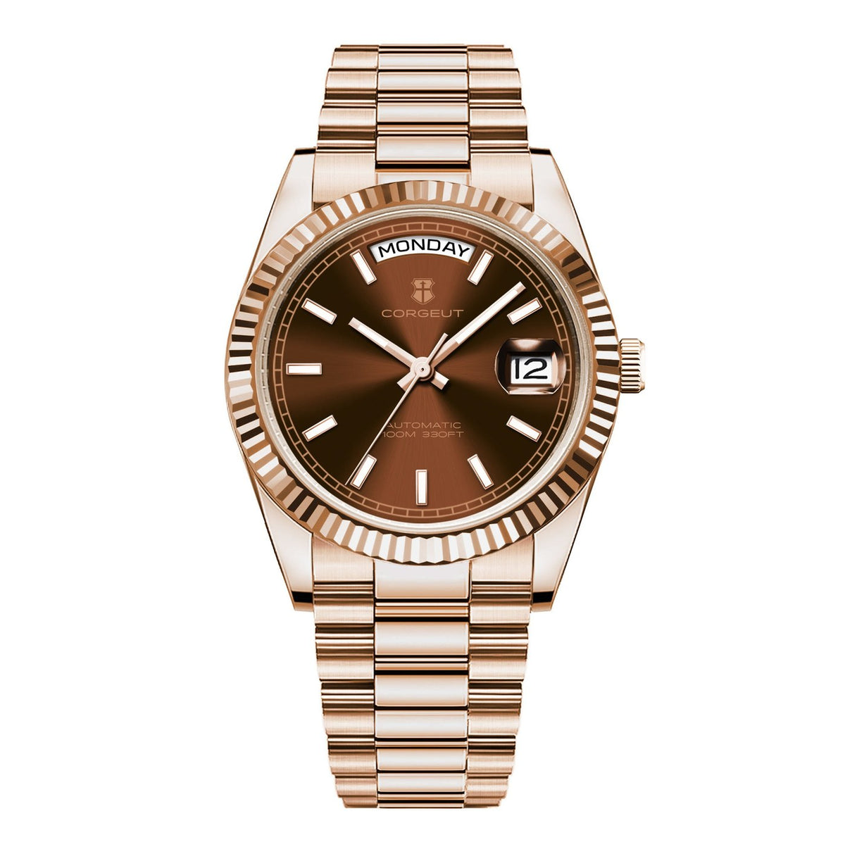 Corgeut 6002L Rose Gold Leather Automatic Watch