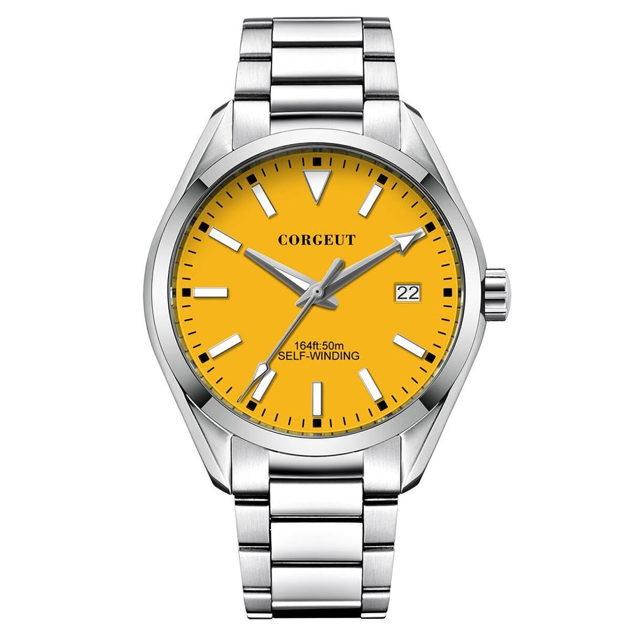 Corgeut 6010 Polished Steel Bracelet Automatic Silver Nails & Steel Hands
