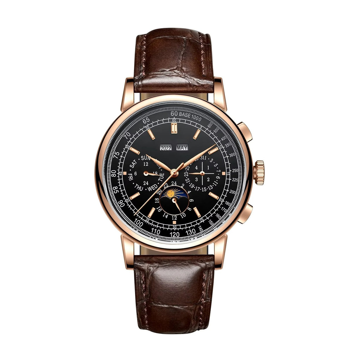 Corgeut 6016 Rose Gold Leather Hand-Wound Watch