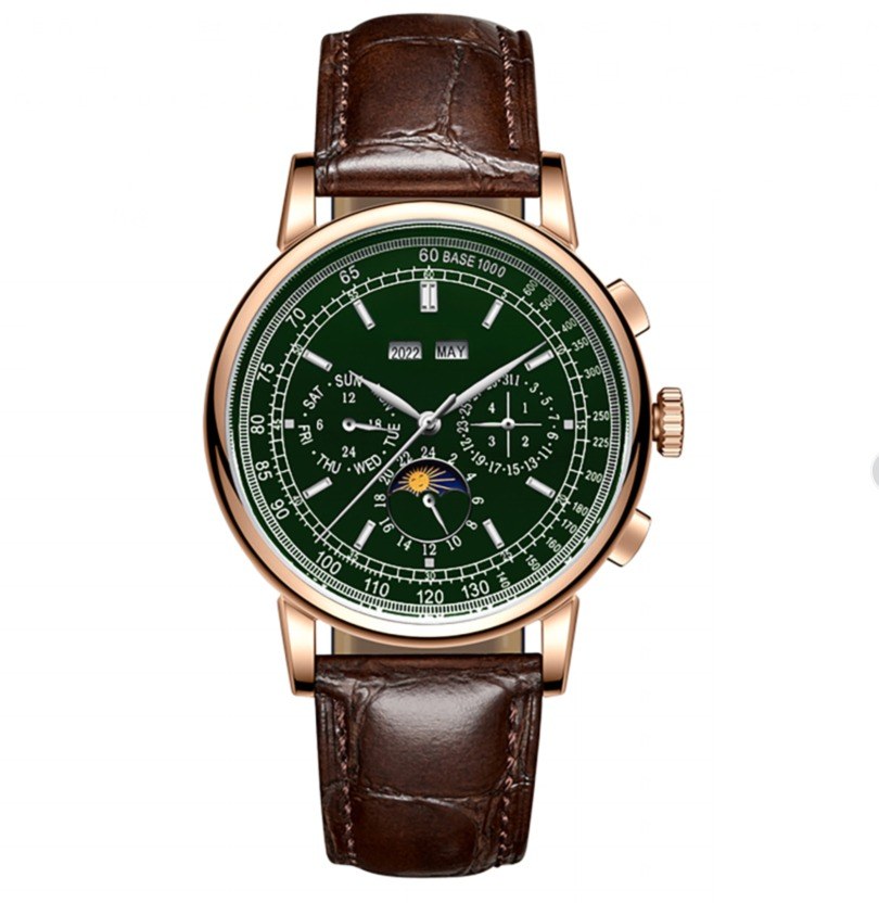 Corgeut 6016 Rose Gold Leather Hand-Wound Watch