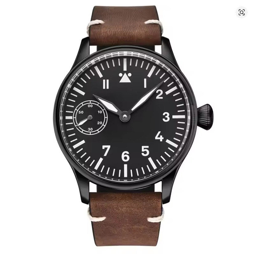 Corgeut 6023 Black PVD Leather Hand-Wound Watch