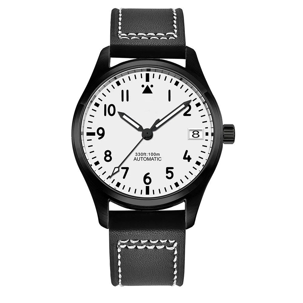 Corgeut 6026 Black PVD Leather Automatic Watch