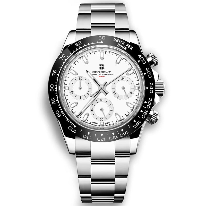 Corgeut 9002 Steel Black Bezel Steel Bracelet Quartz Watch