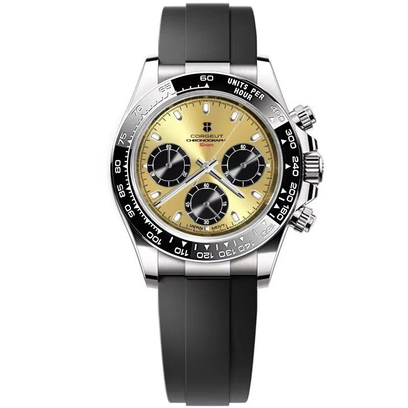 Corgeut 9002 Steel Black Bezel Rubber Quartz Watch