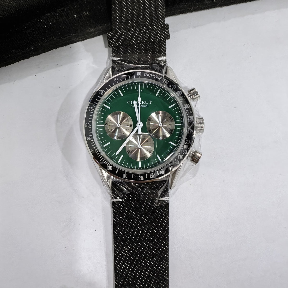 Corgeut 9005 Steel White Eye & White Hands Leather Quartz Watch