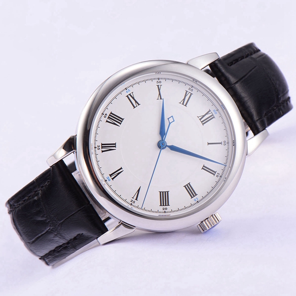 White dial discount blue hands watch