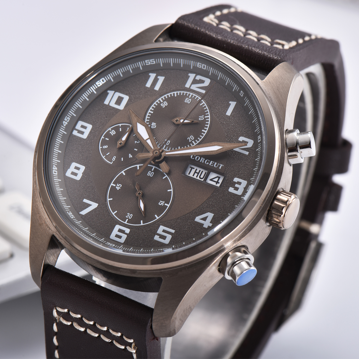 41mm Corgeut brown dial PVD Stainless Steel Case Style Full Chronograph ...